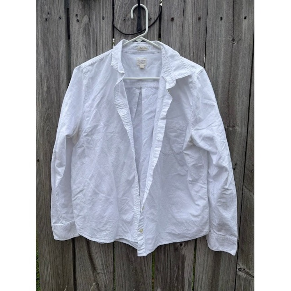 Coastal Preppy J.Crew Boy Fit Shirt L White Button Down Long Sleeve Cotton